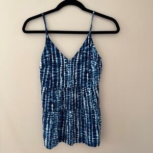 Old Navy Womens XS Blue Tie Dye Shibori Smocked Cami Peplum Tank Top